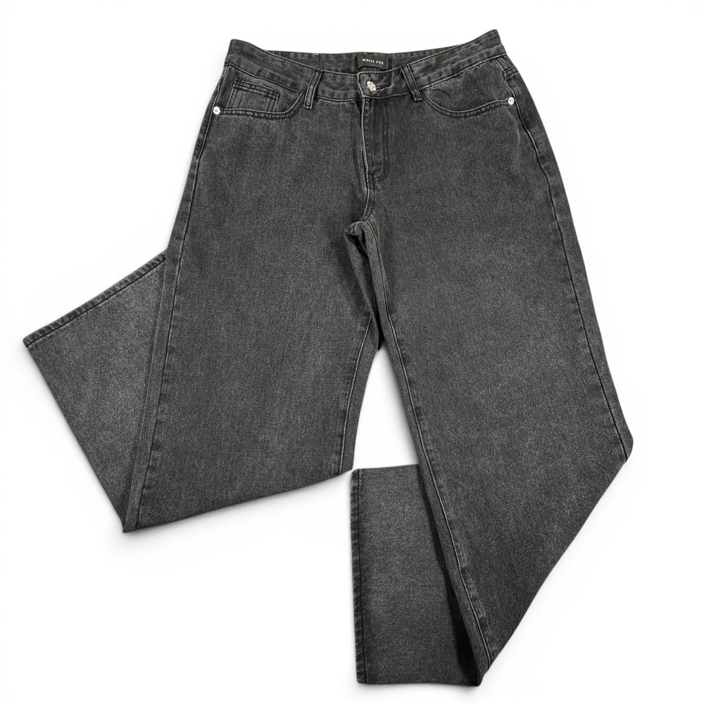 White Fox Wide Leg Jeans Womens L Washed‎ Black High Rise 100% Cotton Streetwear